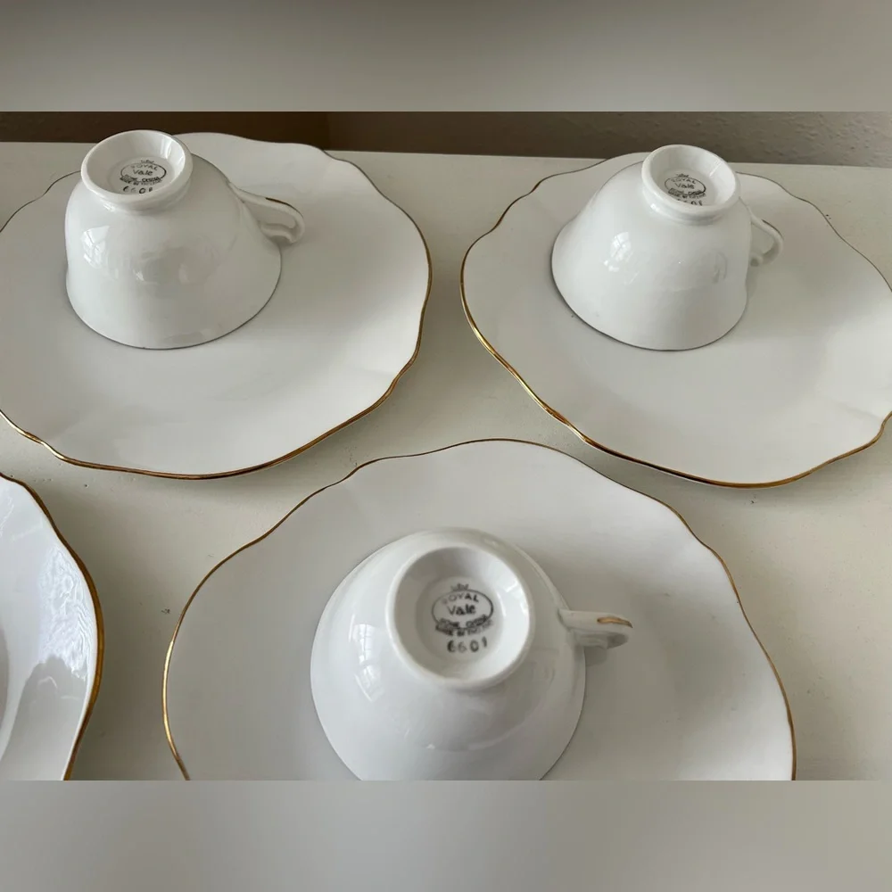 Royal Vale | Set Of 5 | Bone China Snack Plate & Cup Sets | England #6601 White - Picture 3 of 7